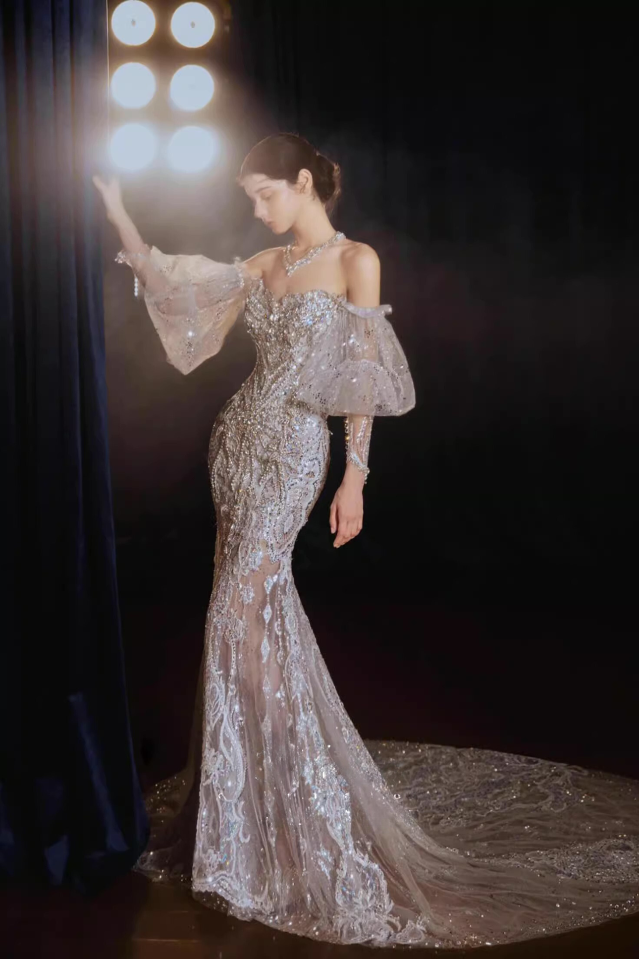 Gray Fairy Sequin Long Gown