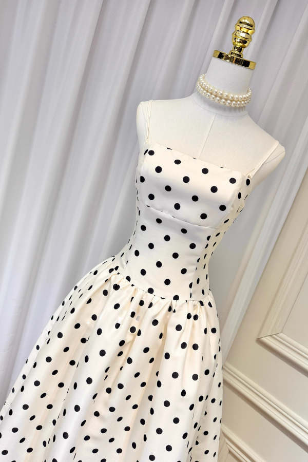 White Polka Dots Justine Long Dress