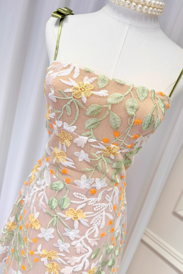 Brown Flower Pattern Long Dress