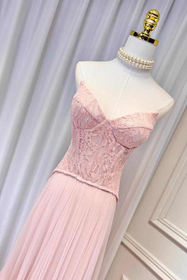 Pink Lace Corset Long Dress
