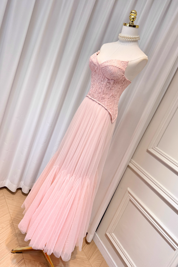 Pink Lace Corset Long Dress