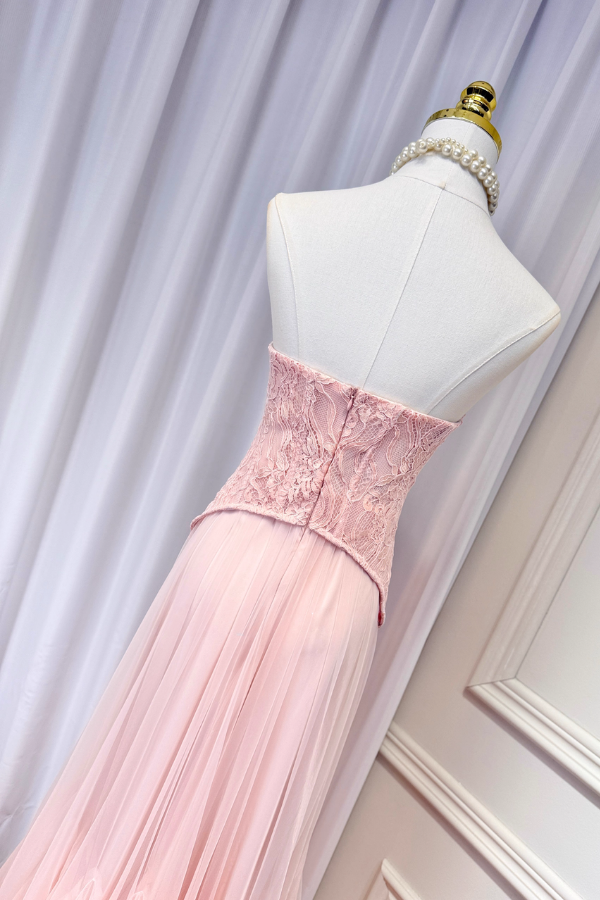 Pink Lace Corset Long Dress