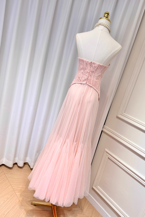 Pink Lace Corset Long Dress