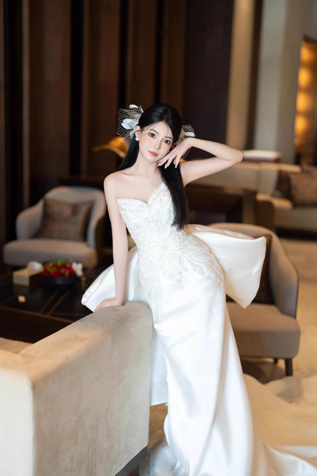 Silver Ribbon Tube Long Gown
