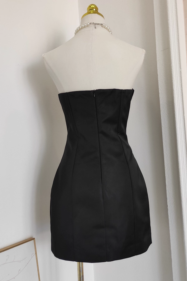 Black Tube Dress with Detachable Flower Shawl