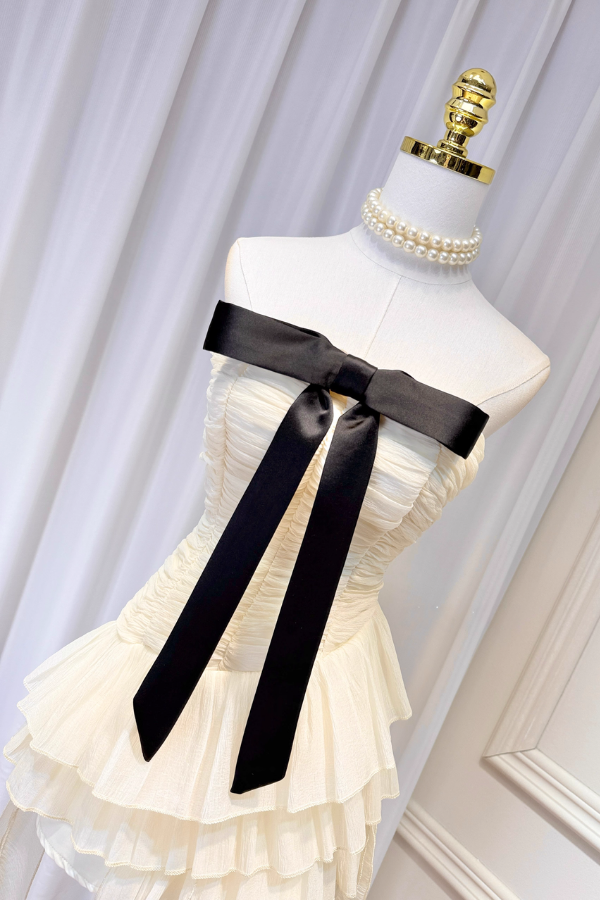 White Black Ribbon Dress