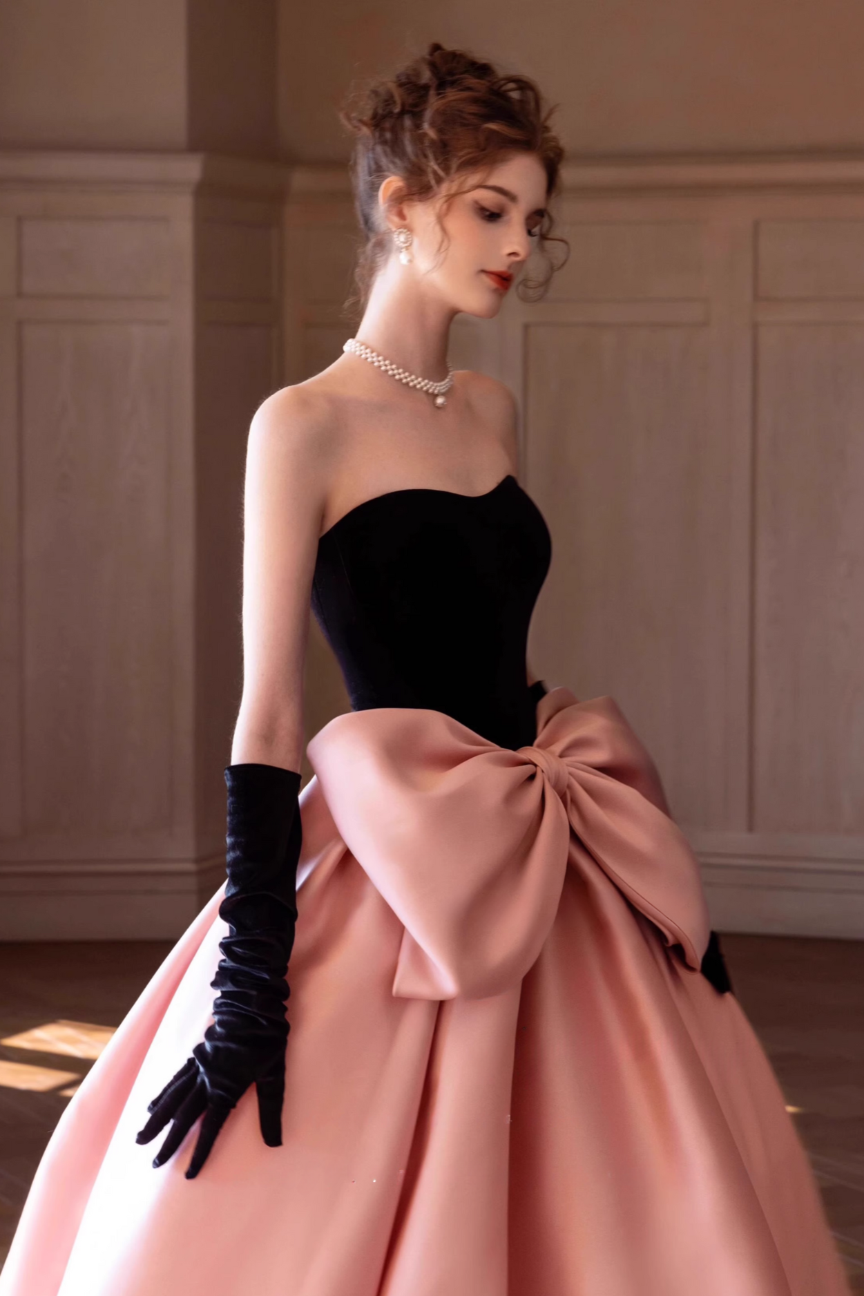 Black Pink Ribbon Ball Gown