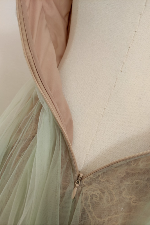 Brown Lace Green Tulle Long Dress