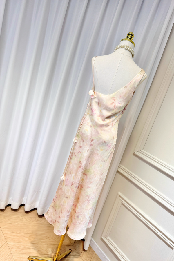 Beige Floral Pattern Dress