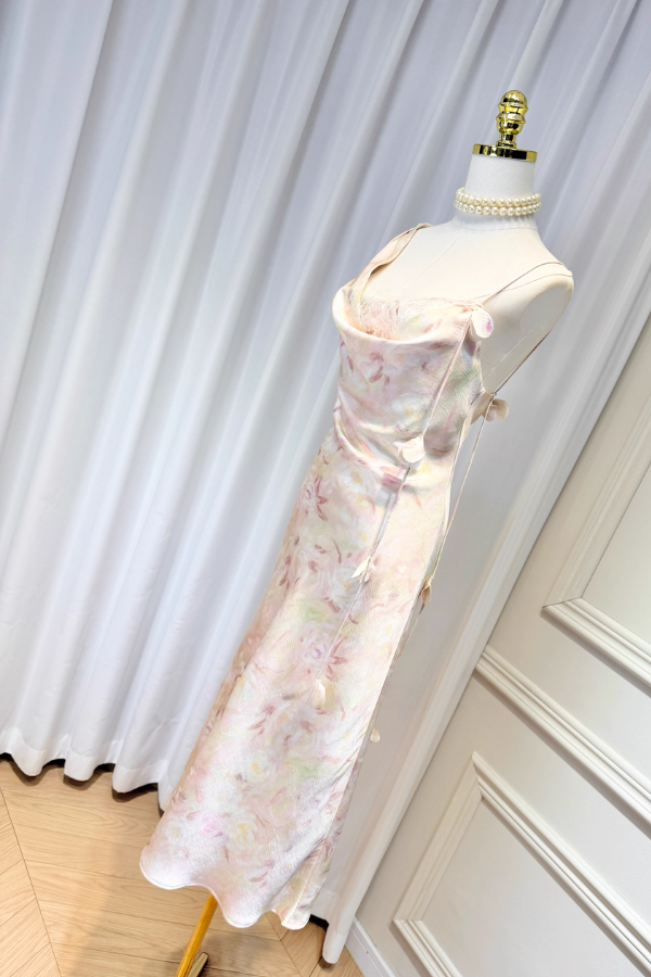 Beige Floral Pattern Dress