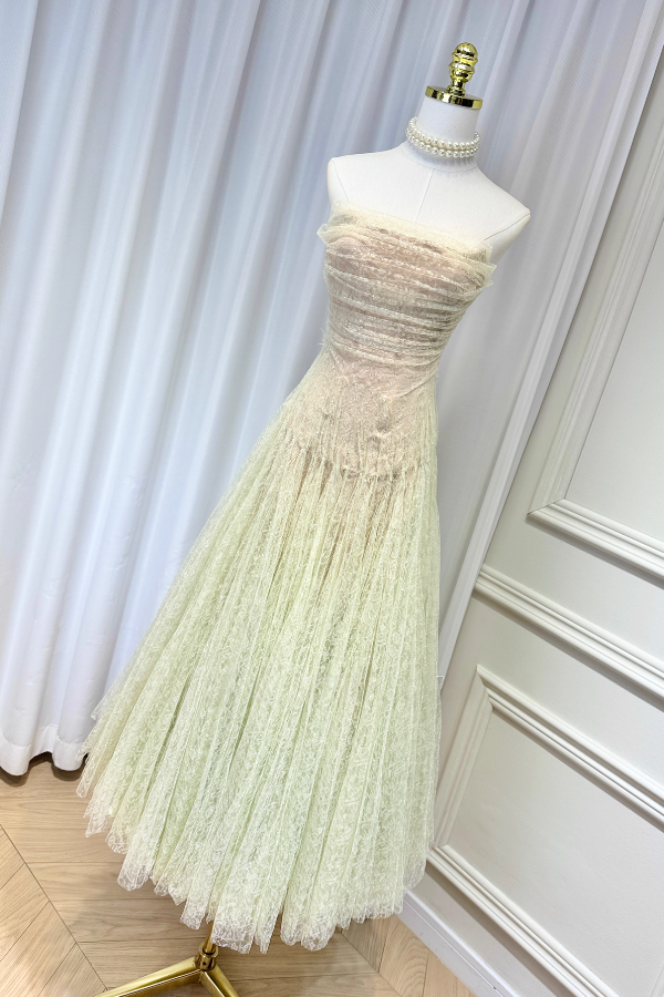 Green Lace Tulle Long Dress