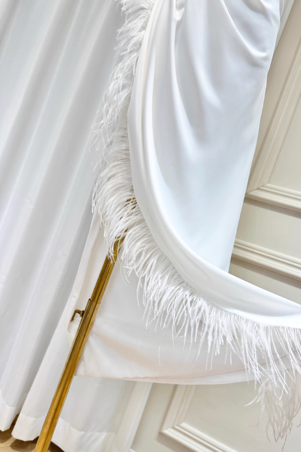 White Ostrich Feathers Slit Dress
