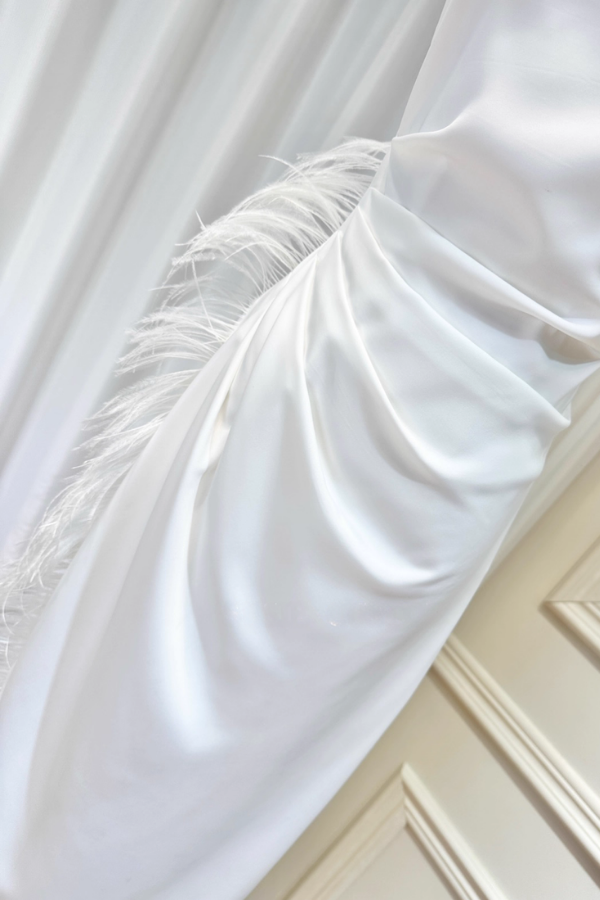 White Ostrich Feathers Slit Dress
