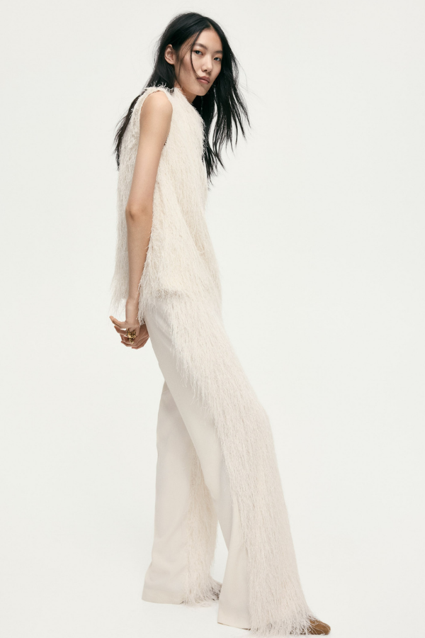 Beige Fringe Pants