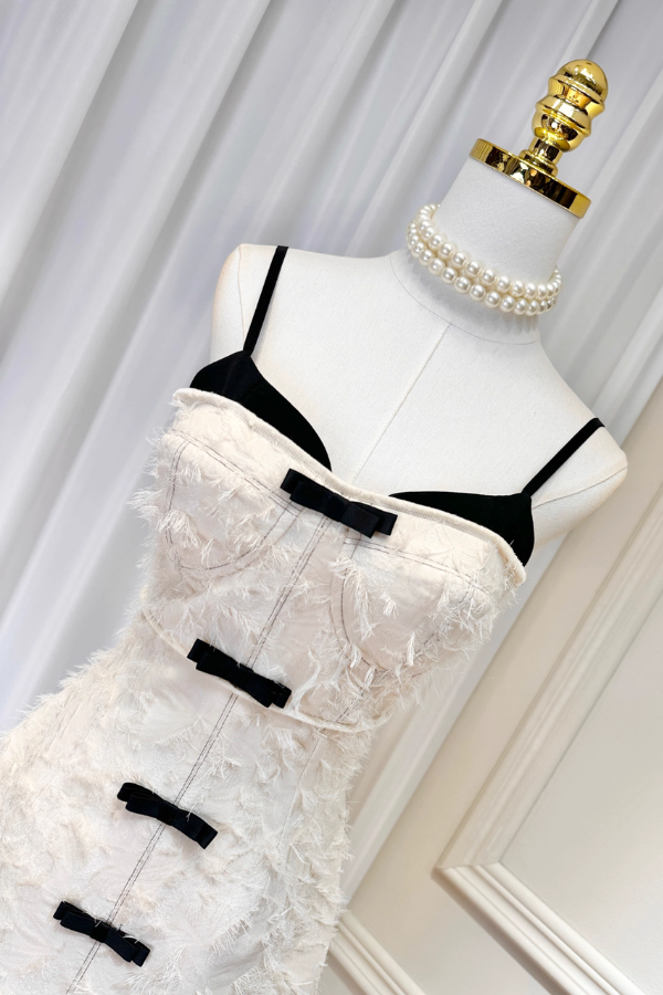 White Dress with Black Ribbon