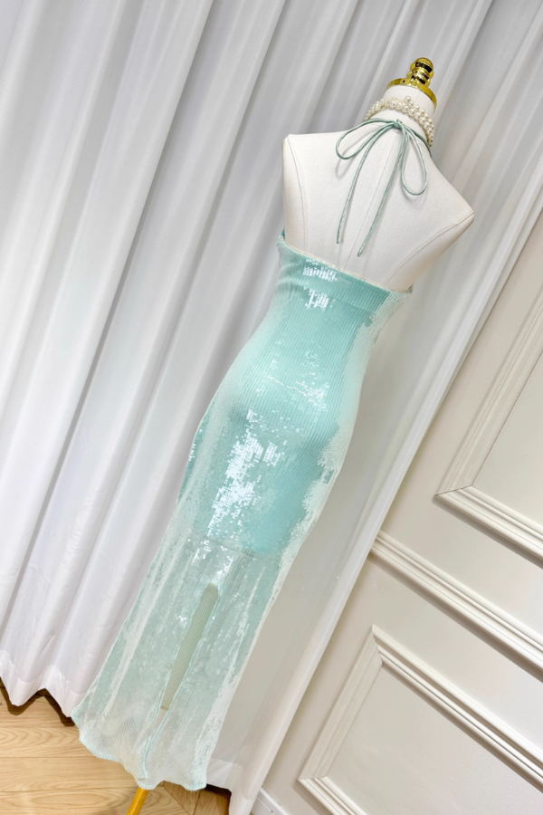 Teal Sequin Long Dress