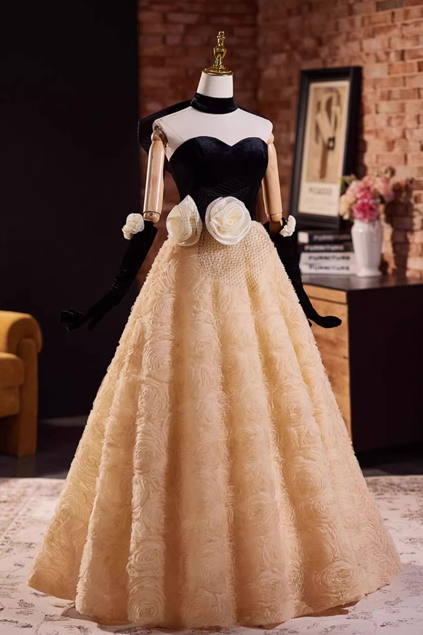 Black Cream Flower Gown My Store Black Cream Flower Gown My Store