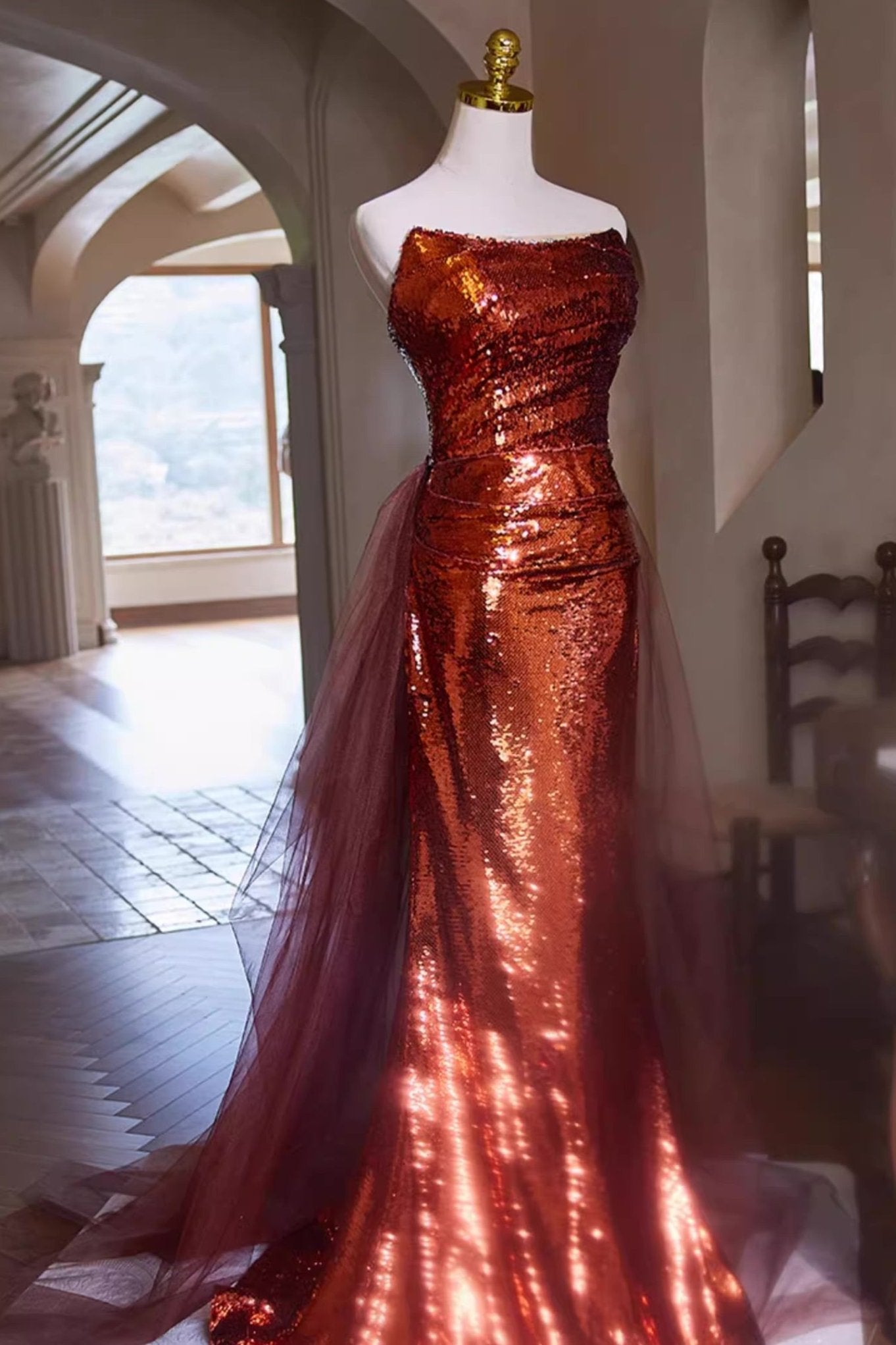 Red Brown Sequin Gown