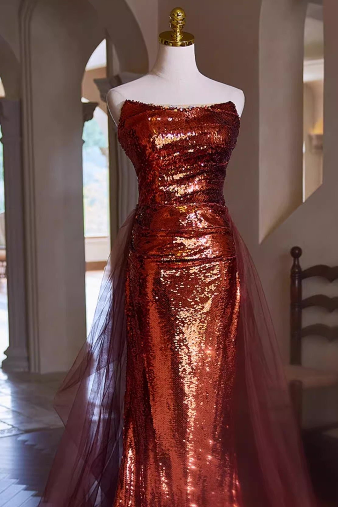 Red Brown Sequin Gown