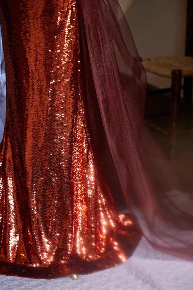 Red Brown Sequin Gown