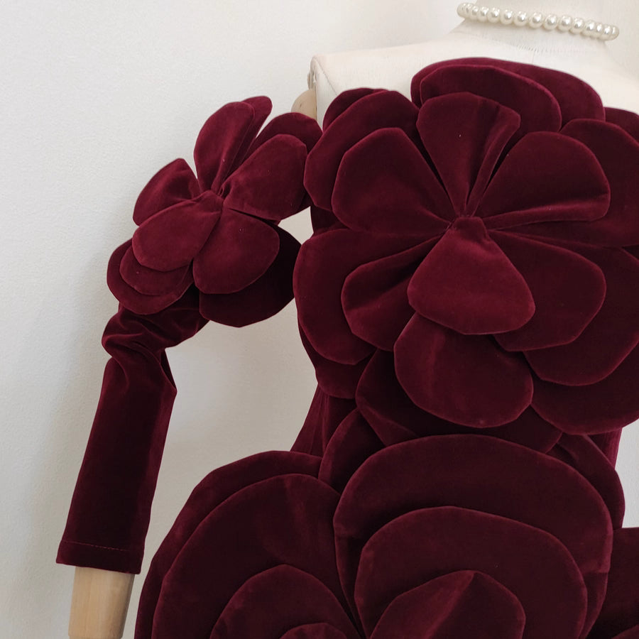 Red Velvet Flower Dress