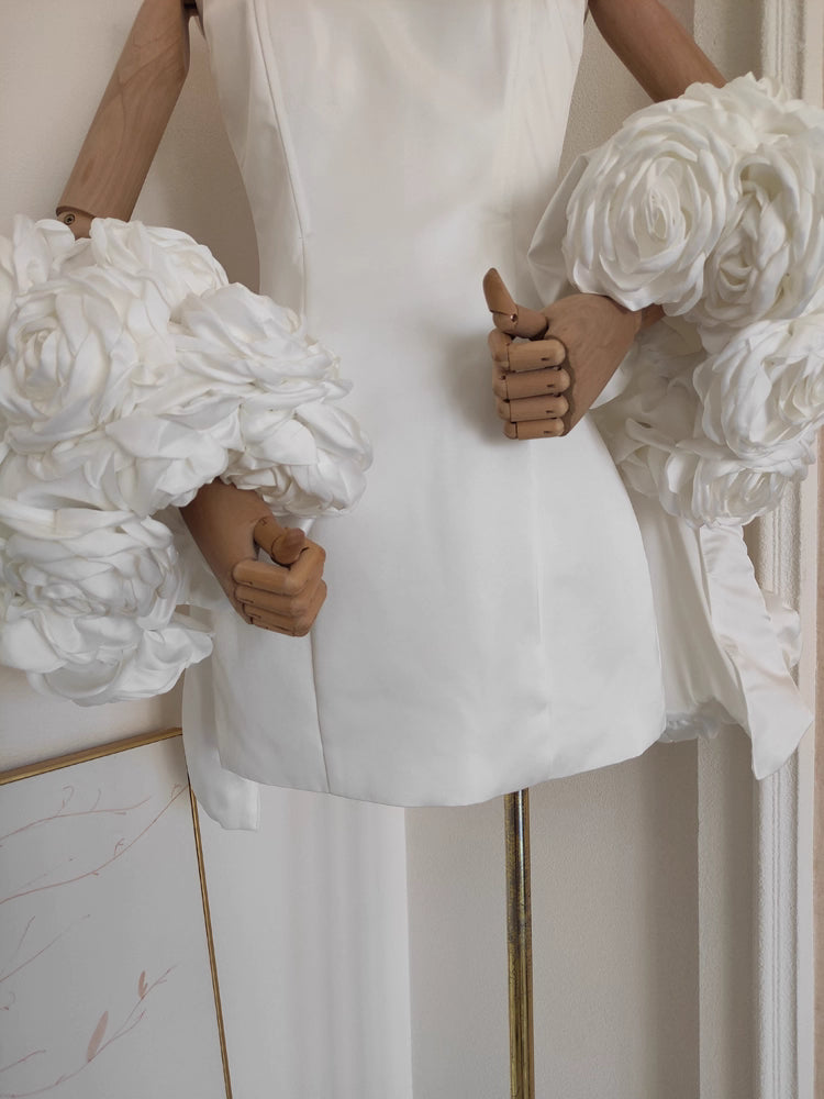 White Tube Dress with Floral Shawl