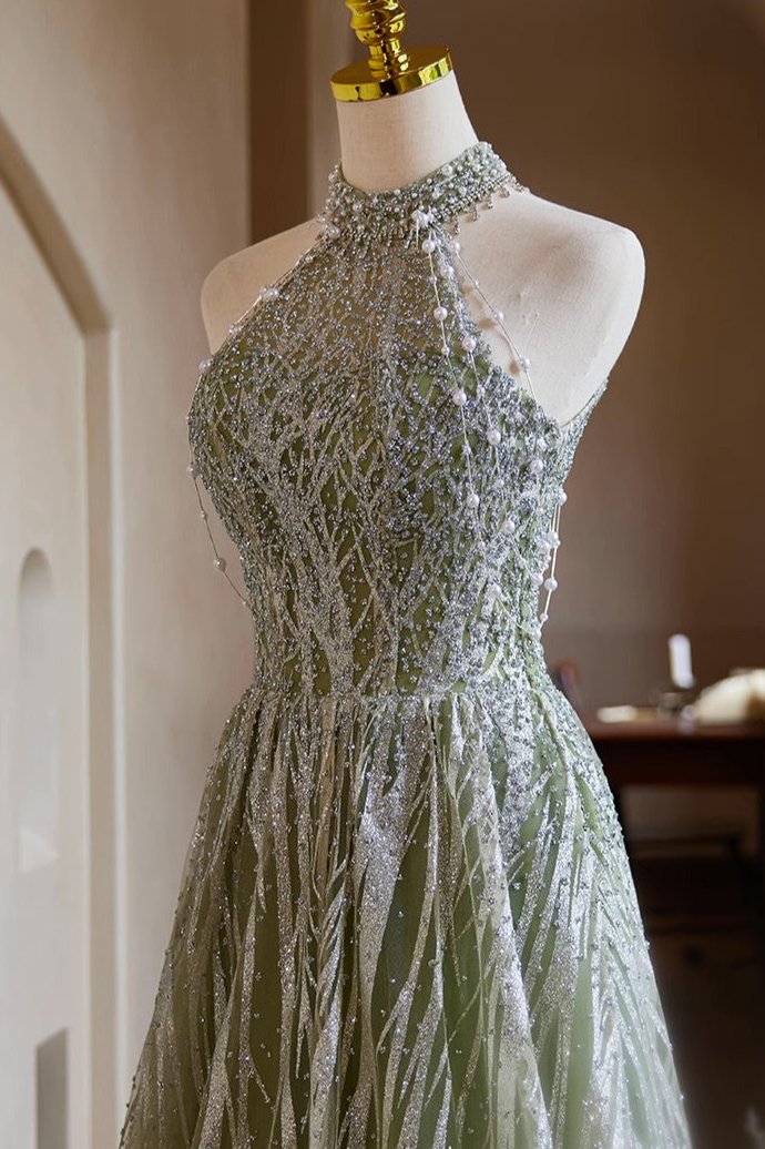 Green Sequin Long Gown
