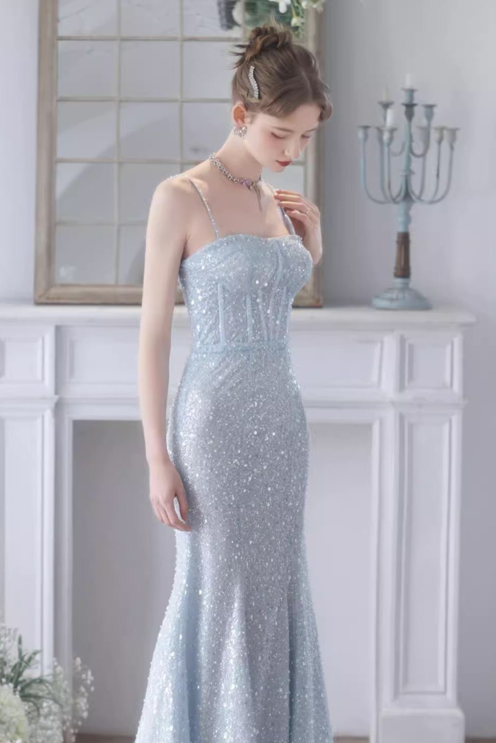 Blue Sequin Long Gown