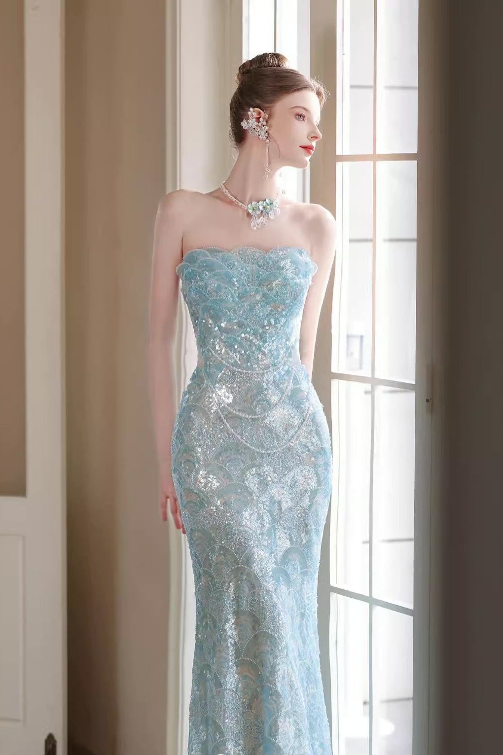 Blue Ocean Sequin Long Gown