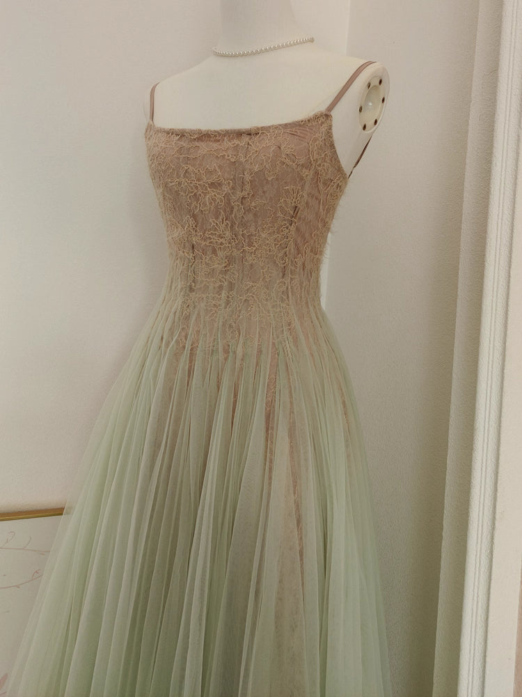 Brown Green Lace Dress