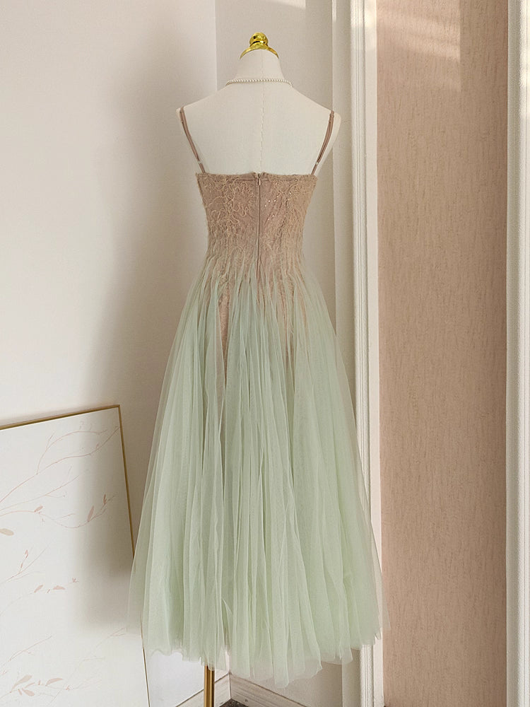 Brown Green Lace Dress