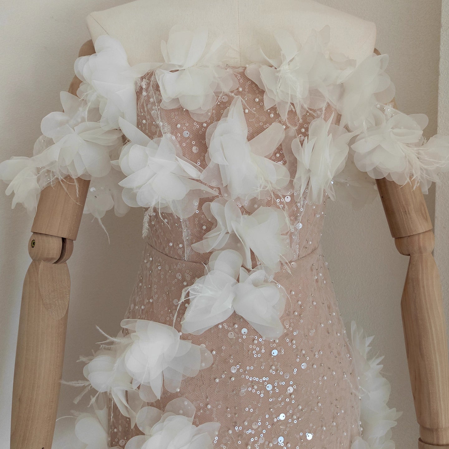 Nude Flower Off Shoulder Dress