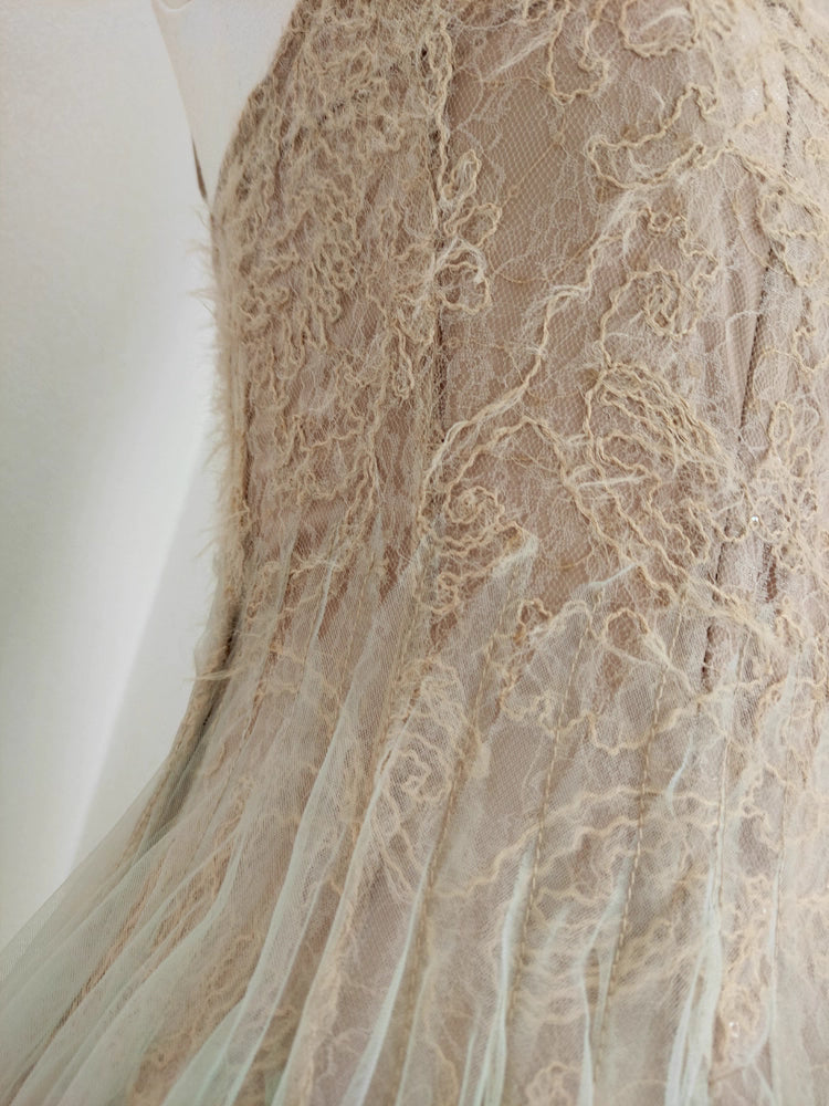 Brown Green Lace Dress