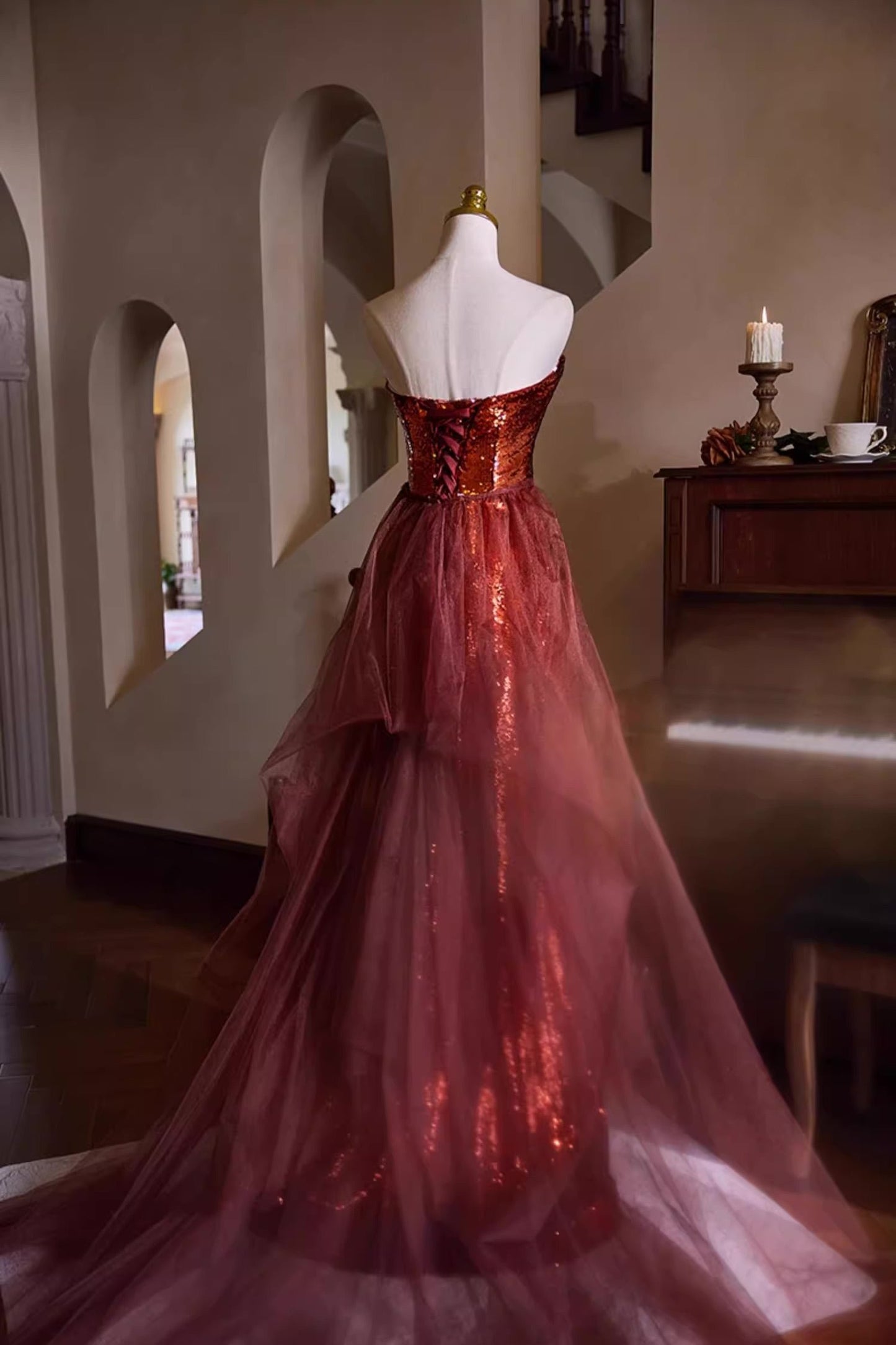 Red Brown Sequin Gown