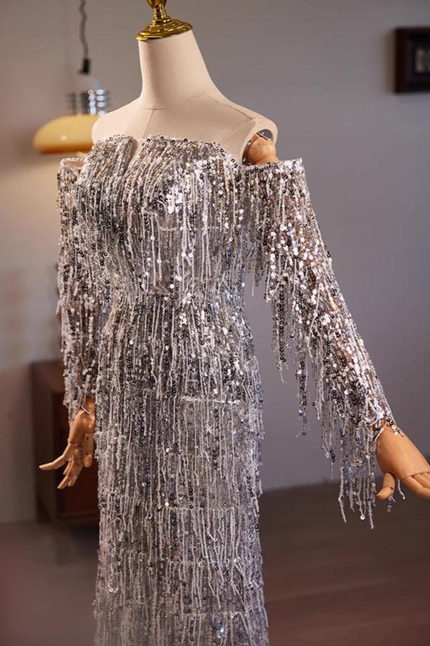 Long Sleeve Sequin Long Gown