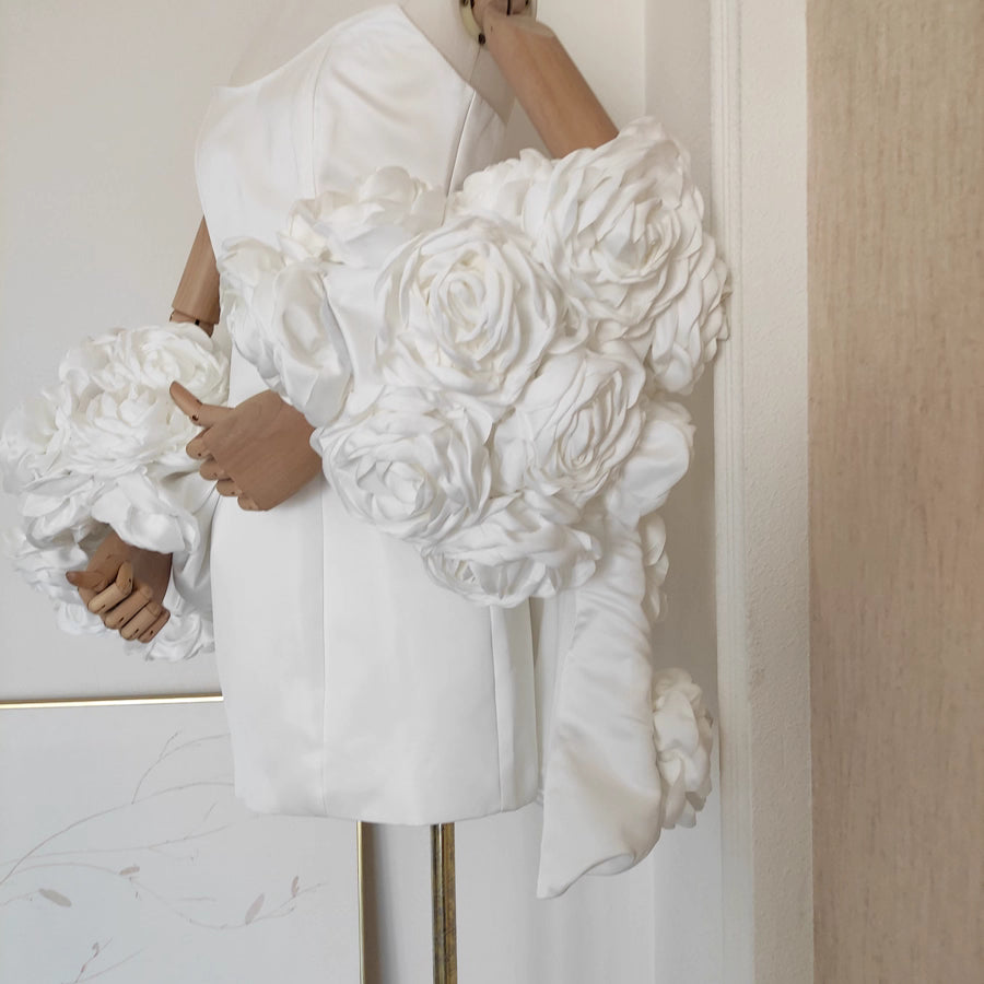 White Tube Dress with Floral Shawl