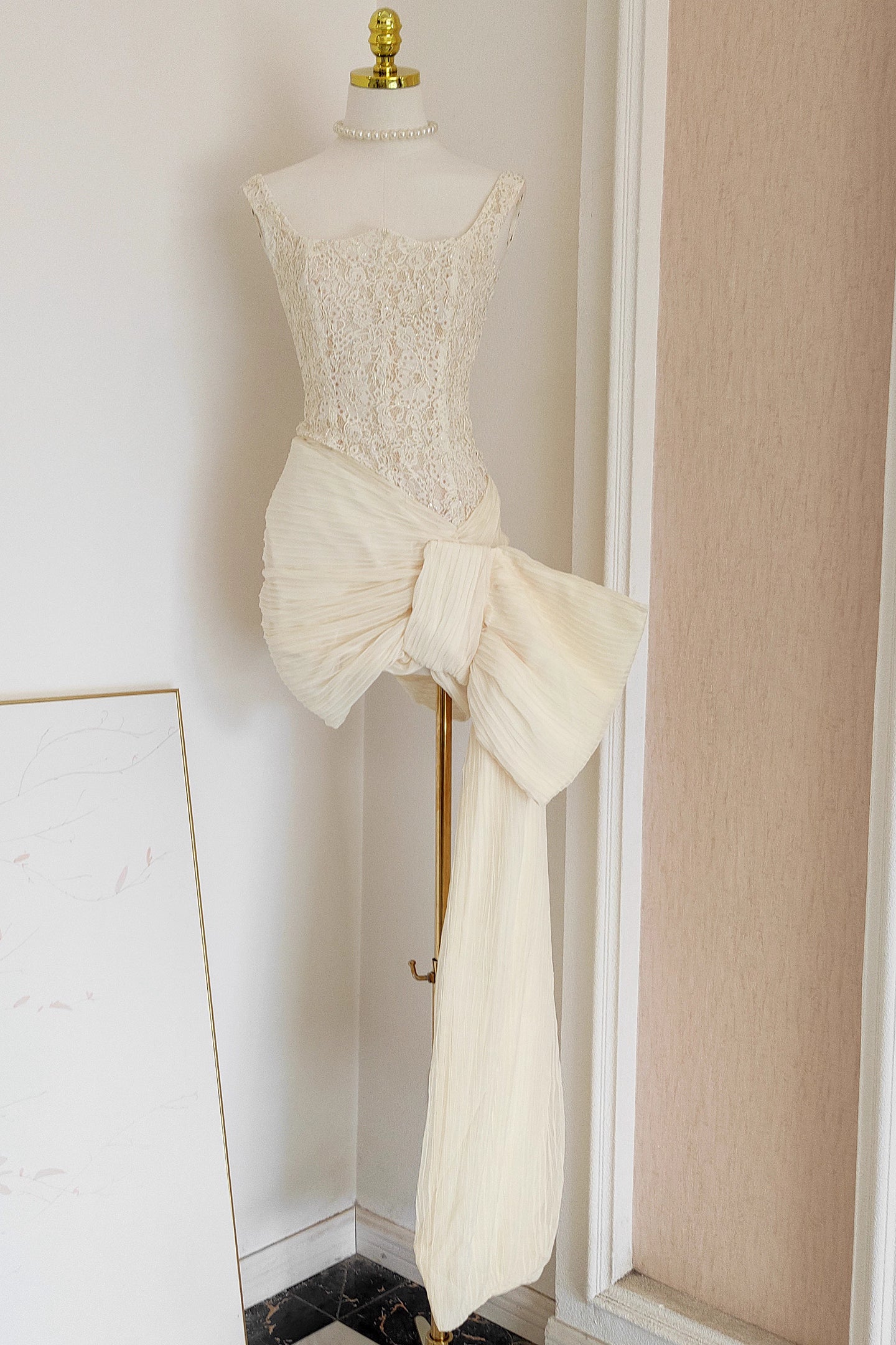 White Lace Ribbon Dress
