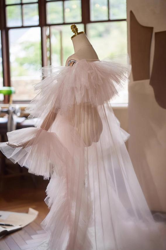 Beige Tulle Long Trail Shawl