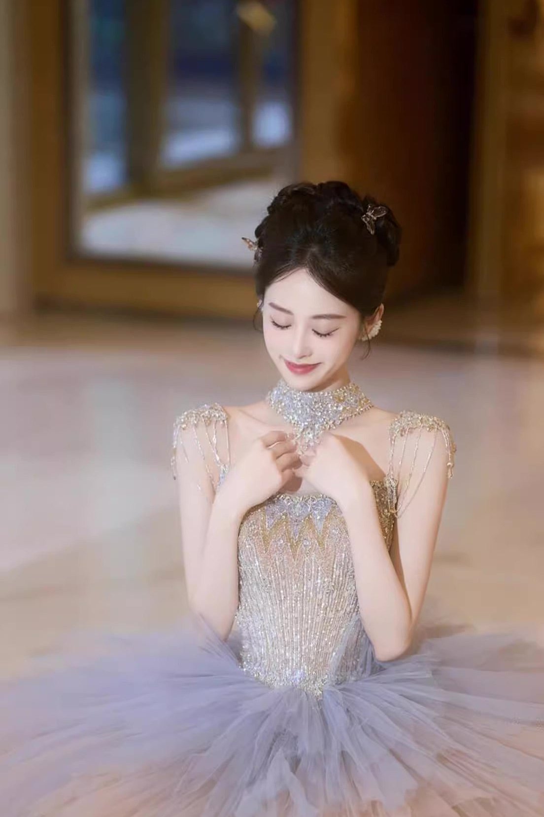 Brown Purple Ombre Ball Gown