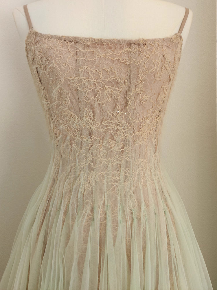 Brown Green Lace Dress