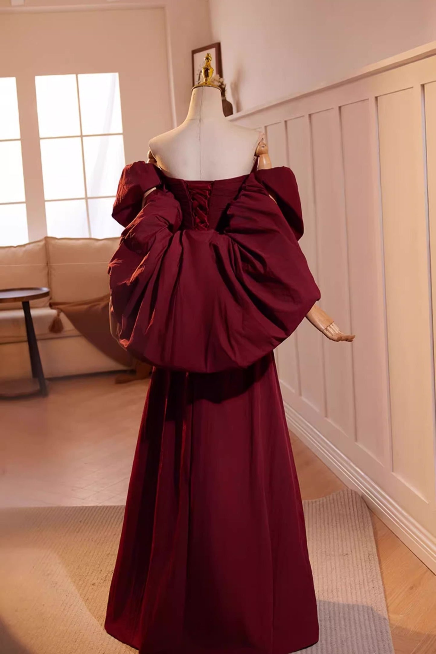 Red Long Gown with Shawl