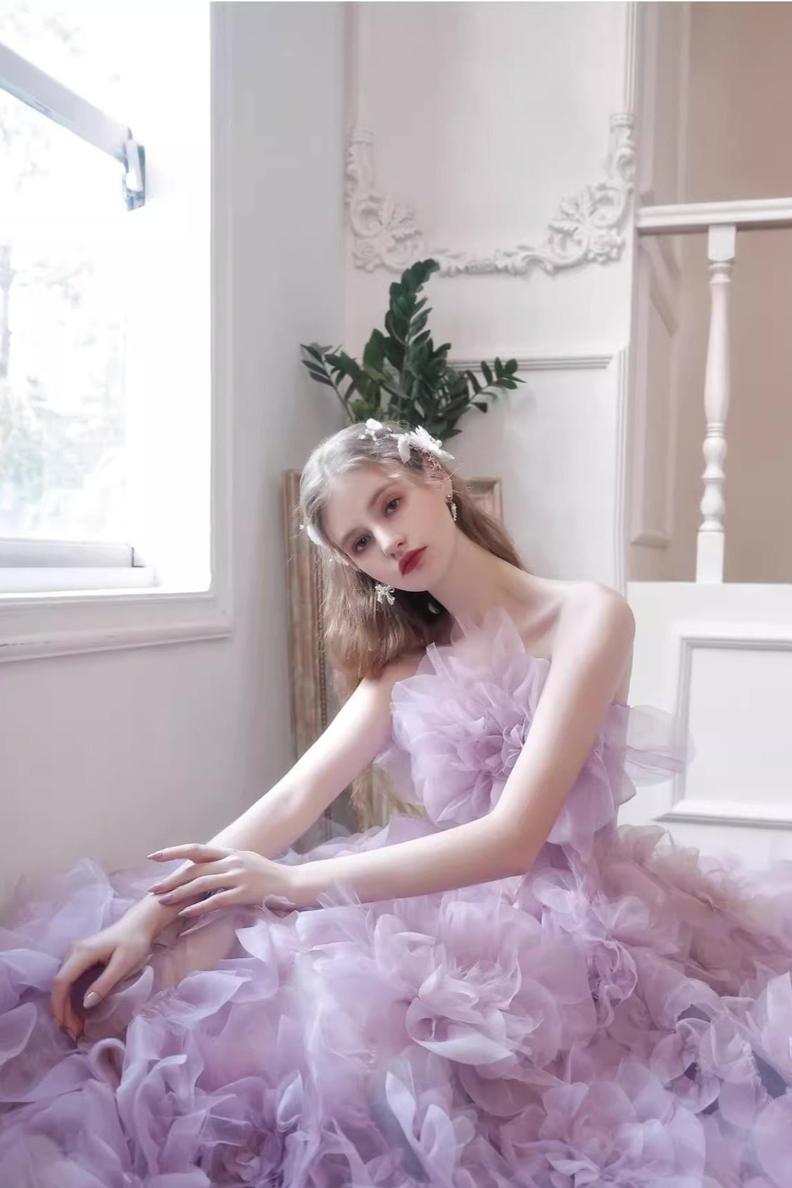 Purple Flower Ball Gown