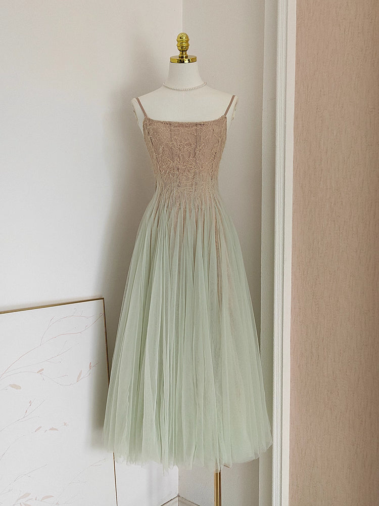 Brown Green Lace Dress