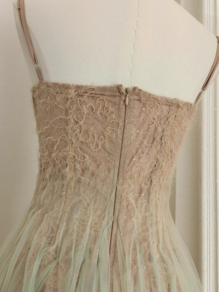 Brown Green Lace Dress