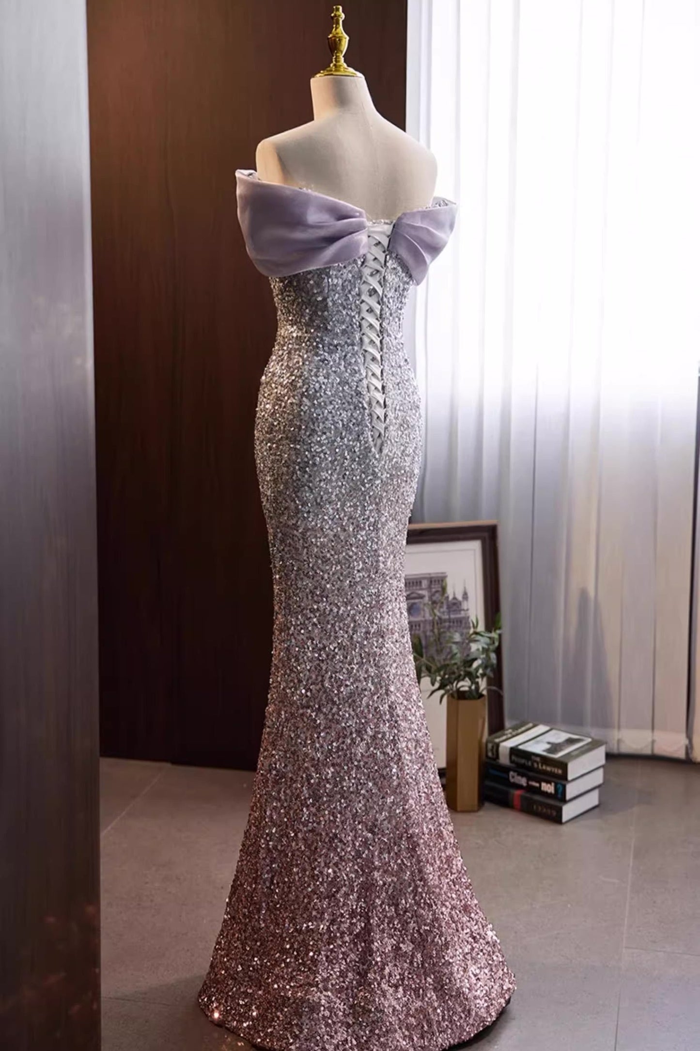 Purple Sequin Long Gown