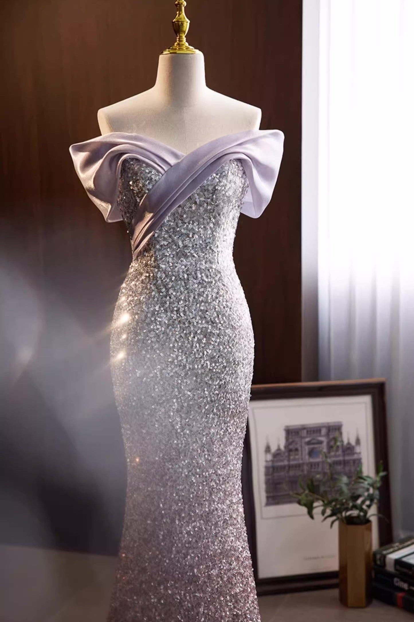 Purple Sequin Long Gown