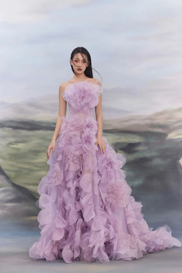 Purple Flower Ball Gown
