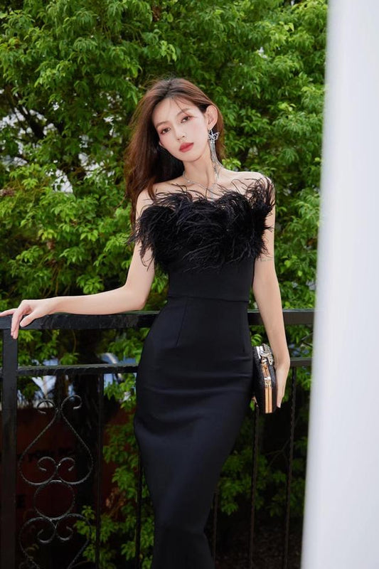 Black Feather Rita Dress