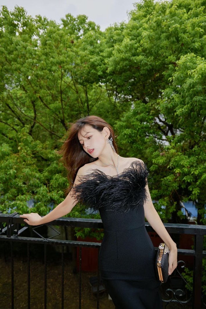 Black Feather Rita Dress