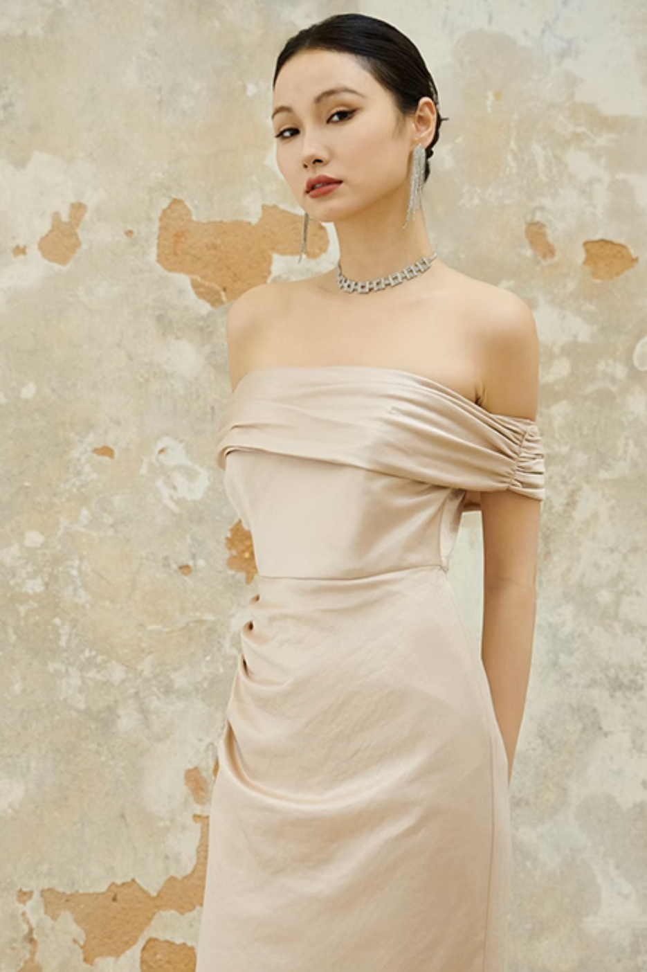 Cream Silk Long Dress